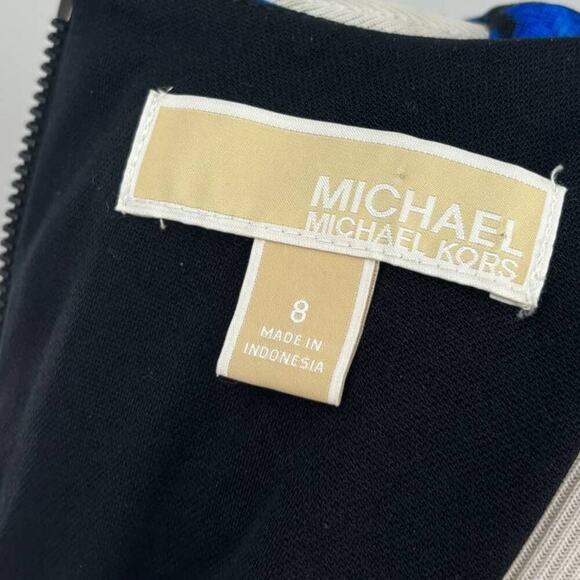 Michael Michael Kors Panzano Band Amalfi Blue Houndstooth Dress 8 - Picture 9 of 10